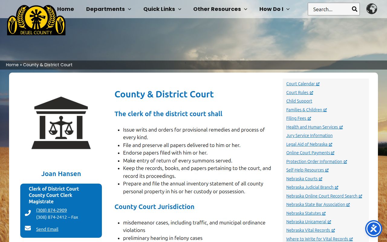 Deuel County warrant records reference showing the combined county and district clerk office