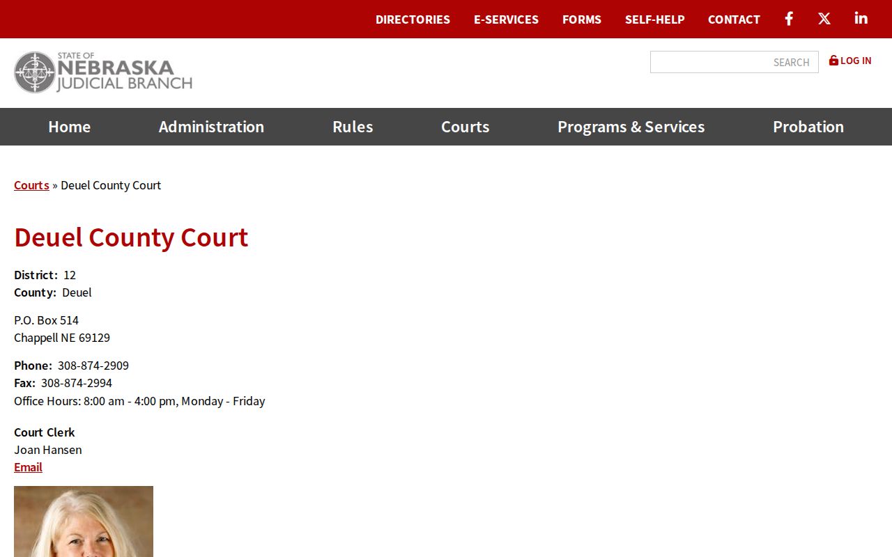 Chappell warrant records reference showing the Deuel County Court contact route